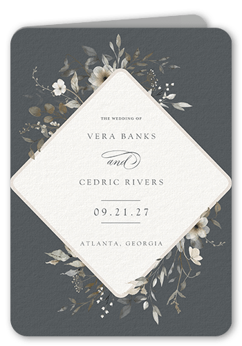 Blissful Bloom Wedding Program, Gray, 5x7, Pearl Shimmer Cardstock, Rounded