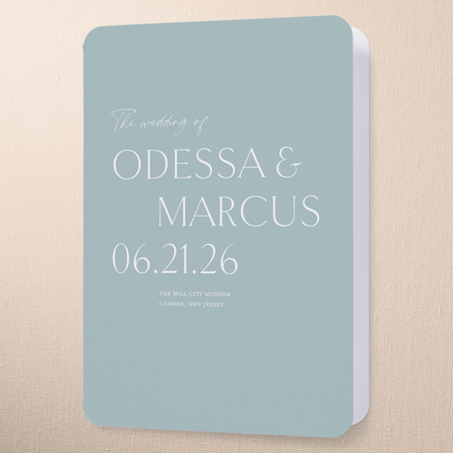 Staggered Type Wedding Program, Green, 5x7, Pearl Shimmer Cardstock, Rounded