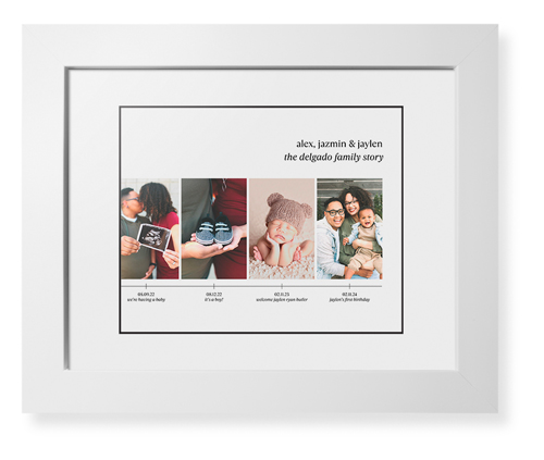 Family Timeline Framed Print, White, Contemporary, Black, White, Single piece, 8x10, White