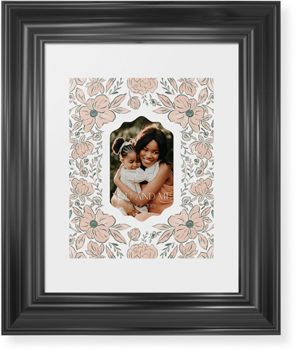 Classic Floral Border Framed Print, Black, Classic, None, White, Single piece, 8x10, White