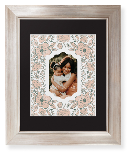 Classic Floral Border Framed Print, Metallic, Modern, White, Black, Single piece, 8x10, White, white