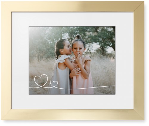 Double Heart Line Art Framed Print, Matte Gold, Contemporary, Black, White, Single piece, 11x14, White