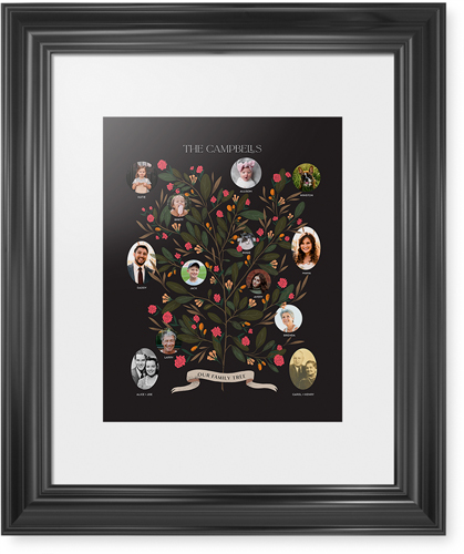 Blooming Family Tree Framed Print, Black, Classic, White, White, Single piece, 11x14, Black, black