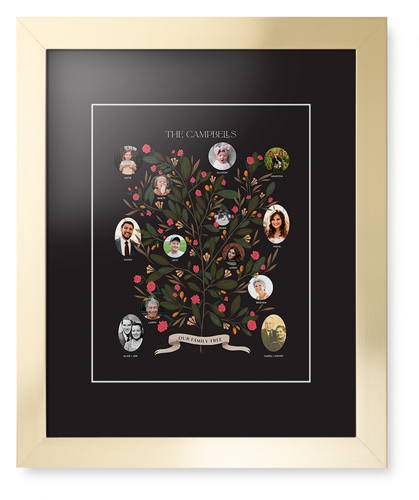 Blooming Family Tree Framed Print, Matte Gold, Contemporary, White, Black, Single piece, 11x14, Black