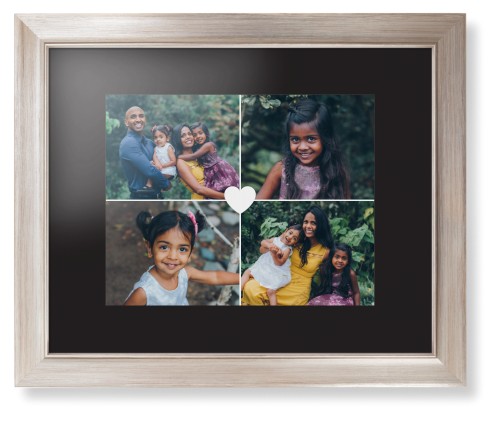 Heart Grid Framed Print, Metallic, Modern, None, Black, Single piece, 11x14, White, white