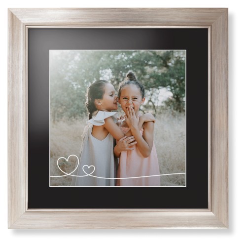 Double Heart Line Art Framed Print, Metallic, Modern, White, Black, Single piece, 12x12, White