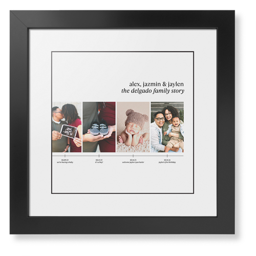 Family Timeline Framed Print, Black, Contemporary, Black, White, Single piece, 12x12, White