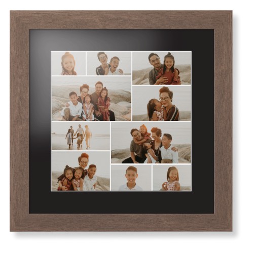 Gallery of Ten Framed Print, Walnut, Contemporary, White, Black, Single piece, 12x12, Multicolor