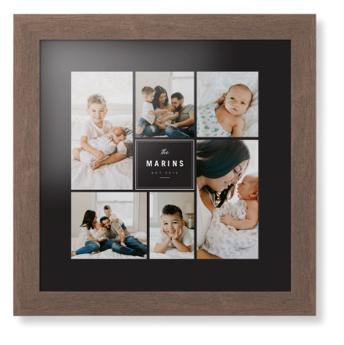 Contemporary Family Collage Framed Print, Walnut, Contemporary, None, Black, Single piece, 12x12, Blue