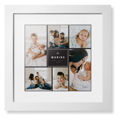 Contemporary Family Collage Framed Print, White, Contemporary, None, White, Single piece, 12x12, Blue, cedar