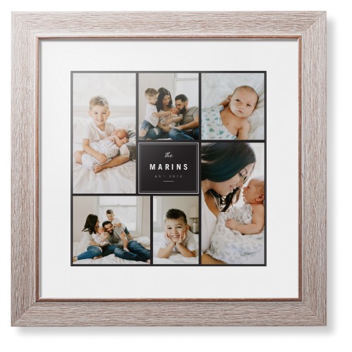 Contemporary Family Collage Framed Print, Rustic, Modern, Black, White, Single piece, 12x12, Blue, cedar