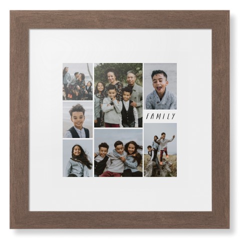 Rustic Picture Gallery Collage Of Seven Framed Print, Walnut, Contemporary, White, White, Single piece, 12x12, Multicolor, multi