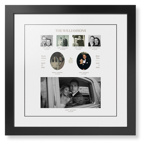 Marriage Family Tree Framed Print, Black, Contemporary, Black, White, Single piece, 16x16, White, white