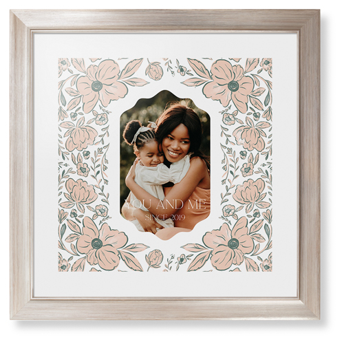Classic Floral Border Framed Print, Metallic, Modern, None, White, Single piece, 16x16, White