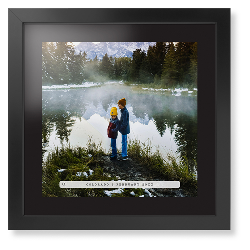 Travel Banner Portrait Framed Print, Black, Contemporary, Black, Black, Single piece, 16x16, Black