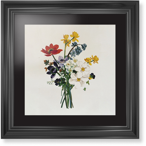 Floral Illustration Framed Print, Black, Classic, None, Black, Single piece, 16x16, Multicolor