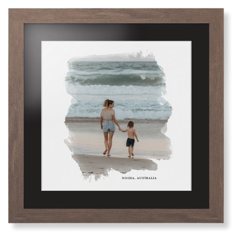 Brushed Moments Framed Print, Walnut, Contemporary, White, Black, Single piece, 16x16, White