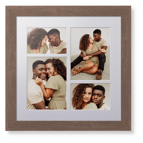 Mixed Four Up Portrait Deluxe Mat Framed Print, Walnut, Contemporary, White, Single piece, 16x16, Multicolor