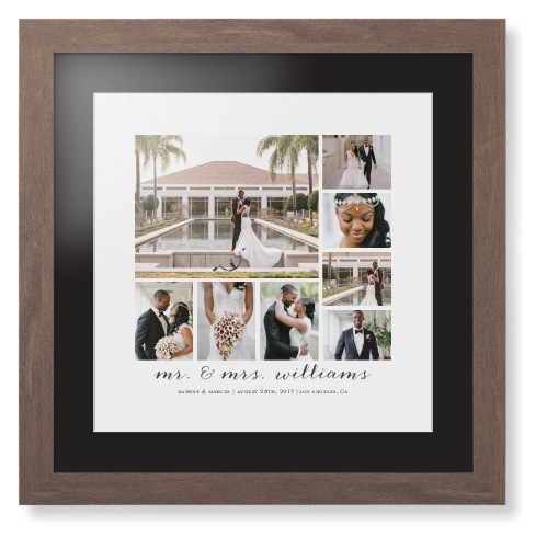 Clean Gallery Collage of Eight Framed Print, Walnut, Contemporary, White, Black, Single piece, 16x16, Multicolor, multi