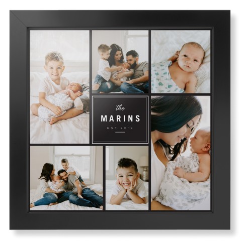 Contemporary Family Collage Framed Print, Black, Contemporary, None, None, Single piece, 16x16, Blue, cedar