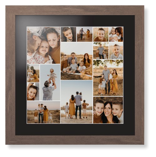 Gallery of Fifteen Framed Print, Walnut, Contemporary, White, Black, Single piece, 16x16, Multicolor