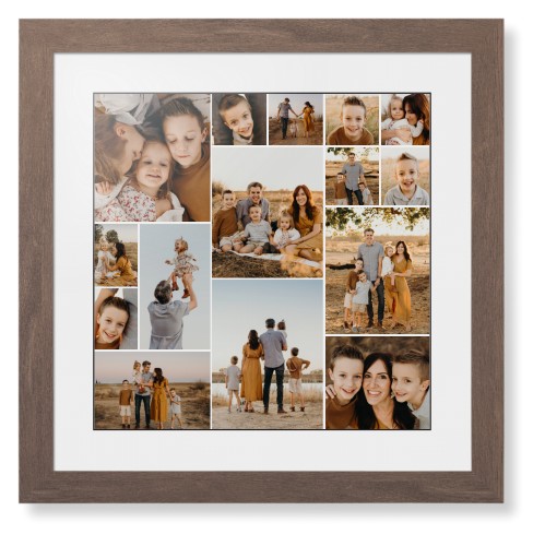 Gallery of Fifteen Framed Print, Walnut, Contemporary, Black, White, Single piece, 16x16, Multicolor, multi