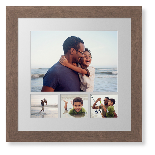 Mixed Four Up Hero Deluxe Mat Framed Print, Walnut, Contemporary, White, Single piece, 16x16, White