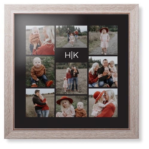 Modern Gallery Monogram of Nine Framed Print, Rustic, Modern, None, Black, Single piece, 16x16, Multicolor