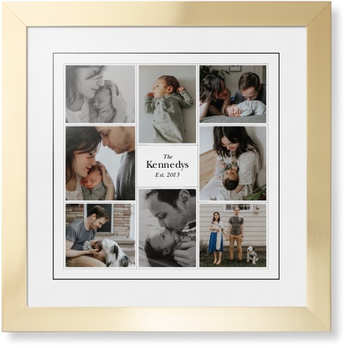 Modern Family Collage Portrait Framed Print, Matte Gold, Contemporary, Black, White, Single piece, 16x16, White