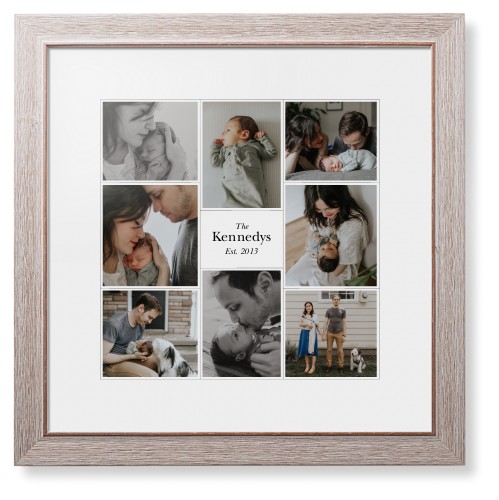 Modern Family Collage Portrait Framed Print, Rustic, Modern, White, White, Single piece, 16x16, White