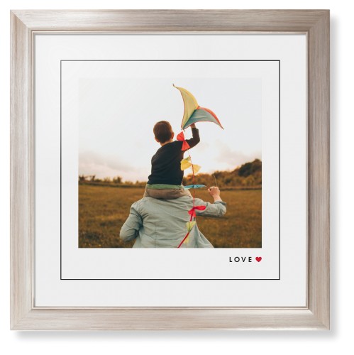 Modern Love Heart Portrait Framed Print, Metallic, Modern, Black, White, Single piece, 16x16, White, white