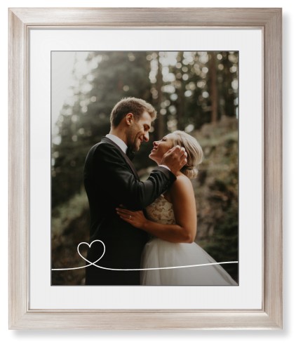 Heart Line Art Framed Print, Metallic, Modern, Black, White, Single piece, 16x20, White, white