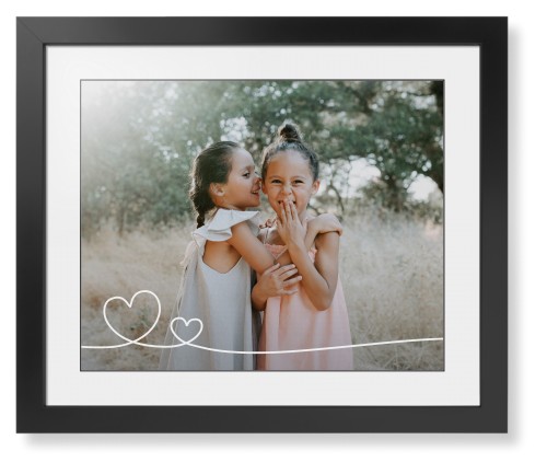 Double Heart Line Art Framed Print, Black, Contemporary, Black, White, Single piece, 16x20, White