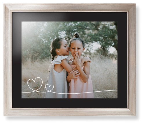 Double Heart Line Art Framed Print, Metallic, Modern, Black, Black, Single piece, 16x20, White