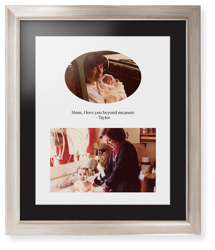 Oval Vignette Portrait Framed Print, Metallic, Modern, White, Black, Single piece, 16x20, White, white