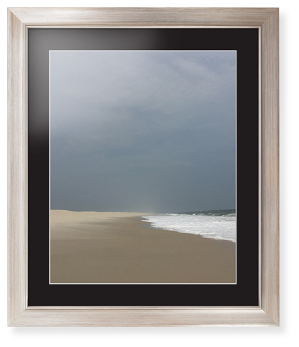 Lonely Beach Framed Print, Metallic, Modern, White, Black, Single piece, 16x20, Multicolor