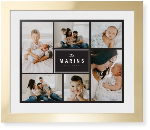Contemporary Family Collage Framed Print, Matte Gold, Contemporary, Black, White, Single piece, 16x20, Blue, cedar