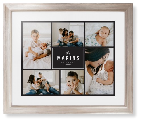 Contemporary Family Collage Framed Print, Metallic, Modern, None, White, Single piece, 16x20, Blue