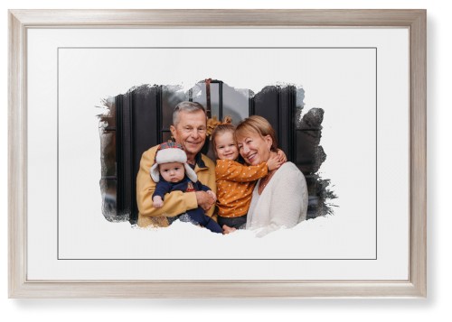 Brushed Moments Landscape Framed Print, Metallic, Modern, Black, White, Single piece, 20x30, White, white