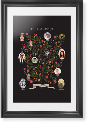 Blooming Family Tree Framed Print, Black, Classic, White, White, Single piece, 20x30, Black