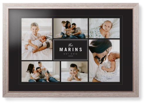 Contemporary Family Collage Framed Print, Rustic, Modern, None, Black, Single piece, 20x30, Blue