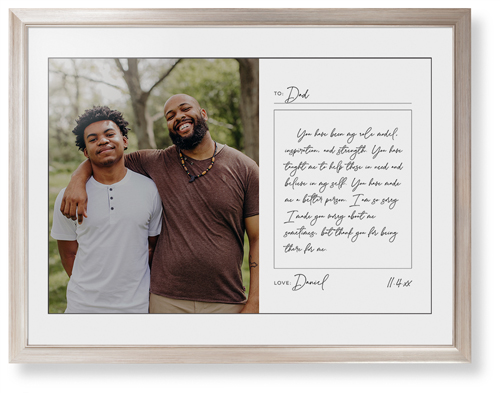 Handwritten Letter Framed Print, Metallic, Modern, Black, White, Single piece, 24x36, White