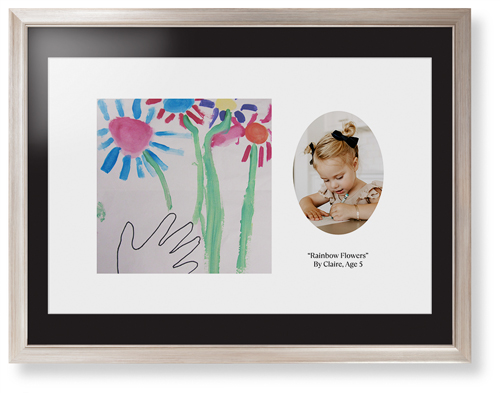 Oval Vignette Framed Print, Metallic, Modern, White, Black, Single piece, 24x36, White