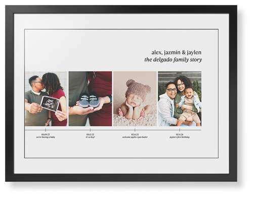 Family Timeline Framed Print, Black, Contemporary, Black, White, Single piece, 24x36, White