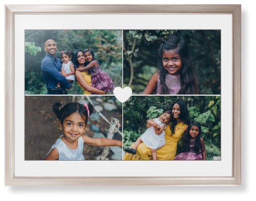 Heart Grid Framed Print, Metallic, Modern, Black, White, Single piece, 24x36, White, white