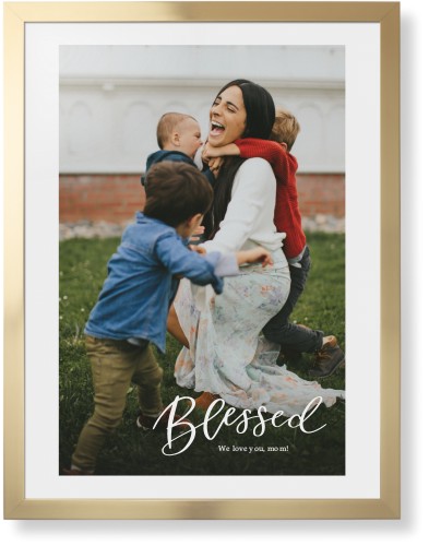 Contemporary Blessed Letters Portrait Framed Print, Matte Gold, Contemporary, None, White, Single piece, 24x36, White
