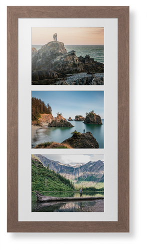 Triple Landscape Deluxe Mat Framed Print, Walnut, Contemporary, White, Single piece, 14x28, Multicolor