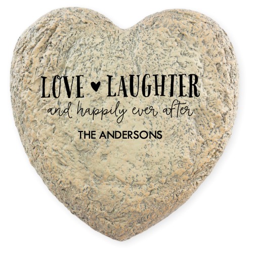 Love and Laughter Garden Stone, Heart Shaped Garden Stone (9x9), White