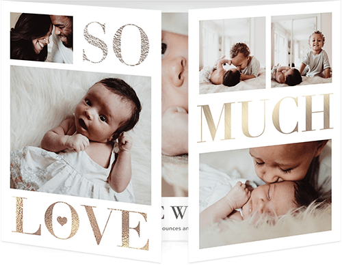 So Much Love Gallery Birth Announcement, White, Gate Fold, Matte, Folded Smooth Cardstock, Square, White