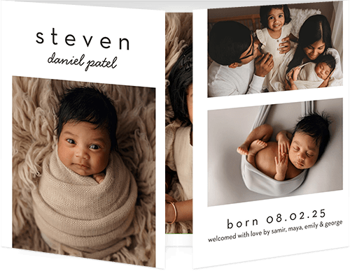 Simple And Bold Birth Announcement, Grey, Gate Fold, Write Your Own Greeting, Pearl Shimmer Cardstock, Square